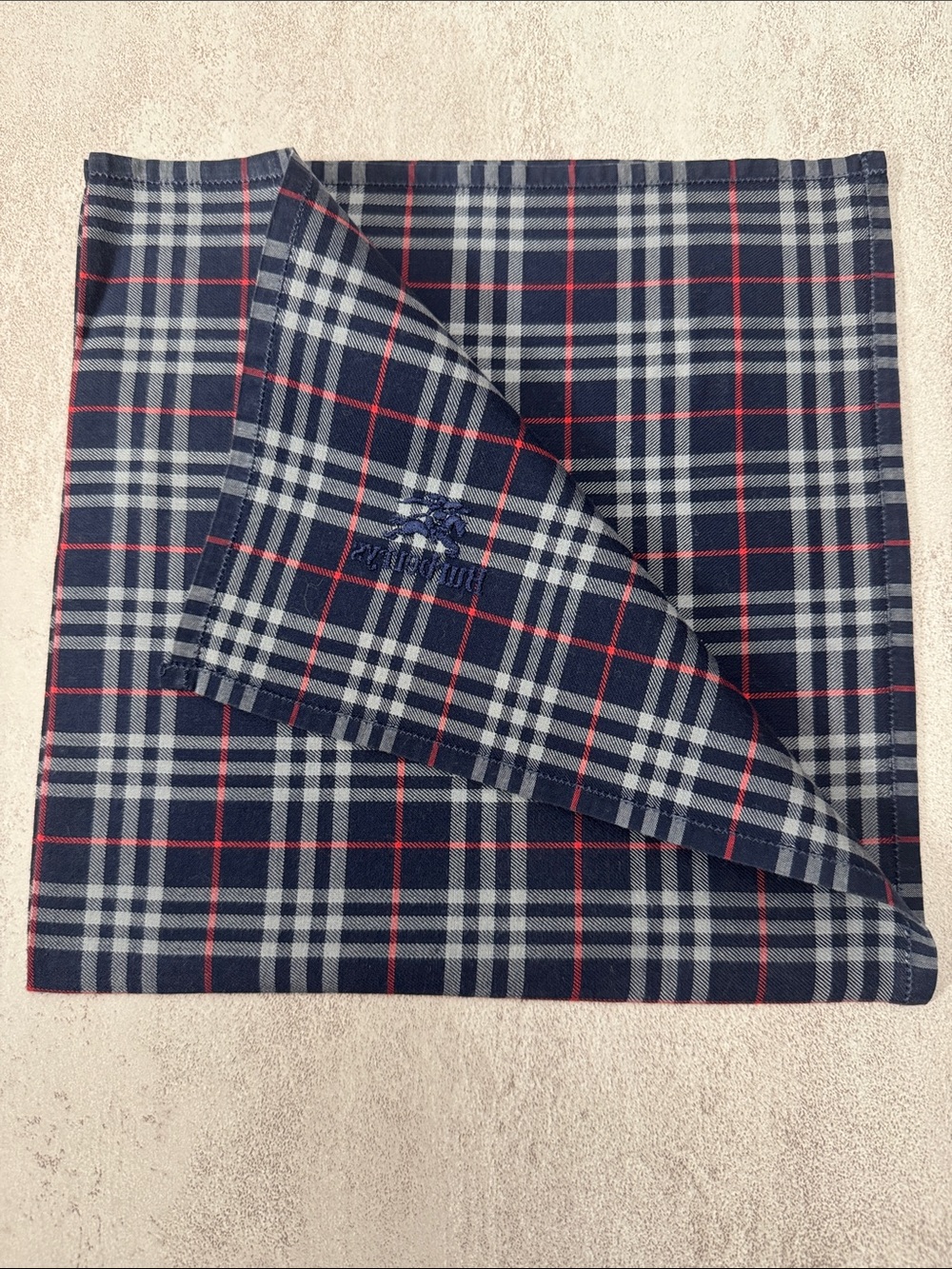 Burberry Navy, White & Red Plaid Pocket Square - Picture 4 of 4